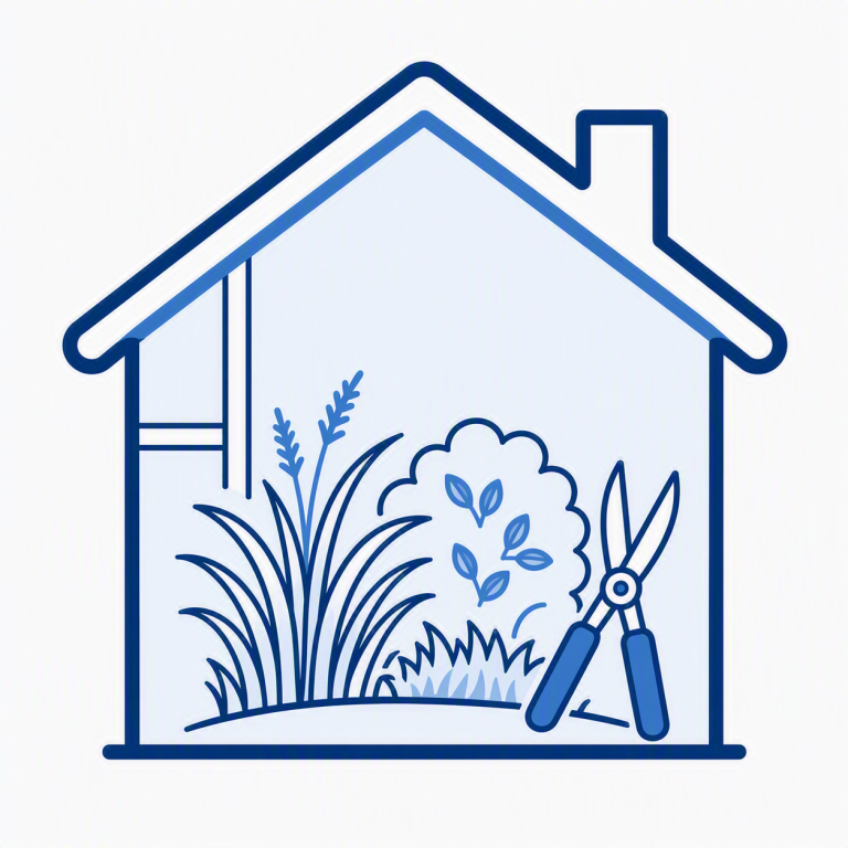 Gartenpflege Weilheim Illustriertes Icon-Haus mit Gartenpflegebedarf ausgefüllt