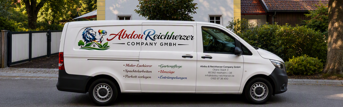 Handwerksarbeiten Weilheim Handwerkerbus mit Firmennamen und Logo